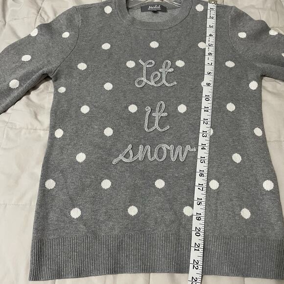 Marled Sweater Let It Snow Polka Dot Size XS Gray Winter Themed Balloon Sleeves - Picture 5 of 8